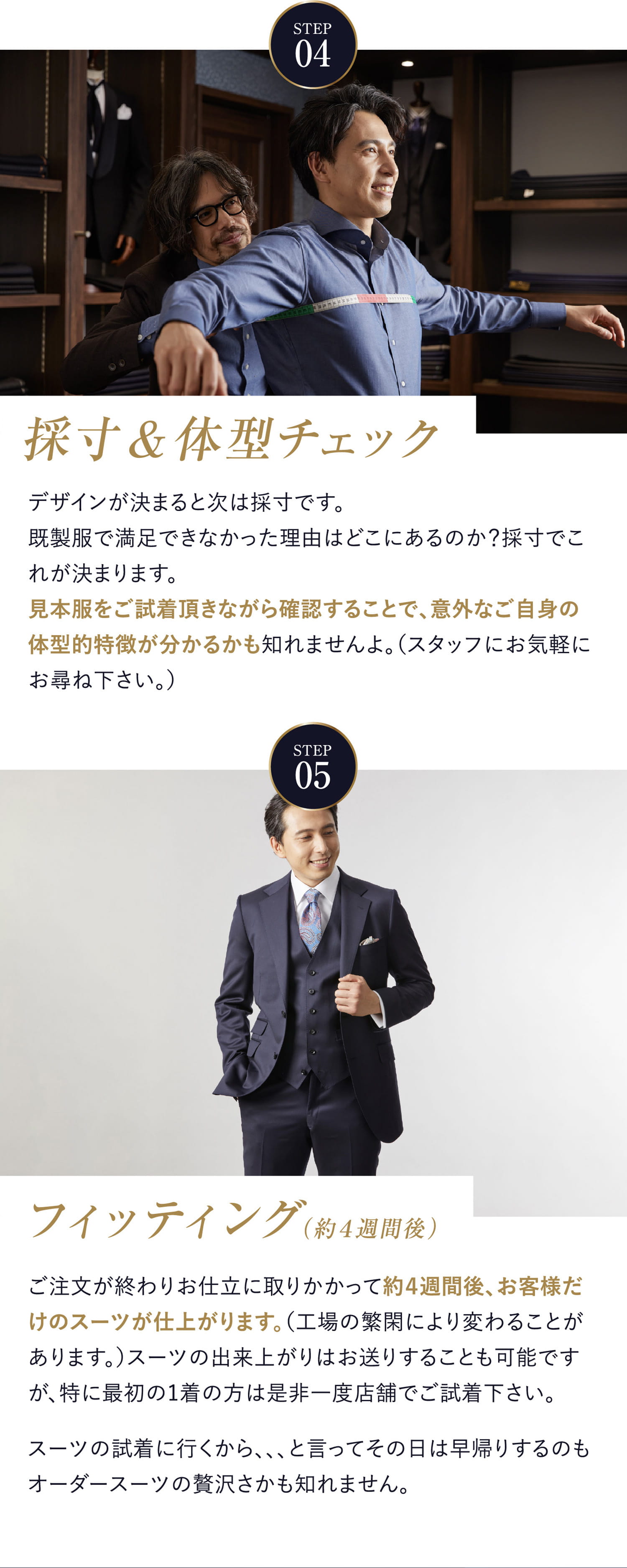採寸&体型チェック フィッティング（約４週間後）
