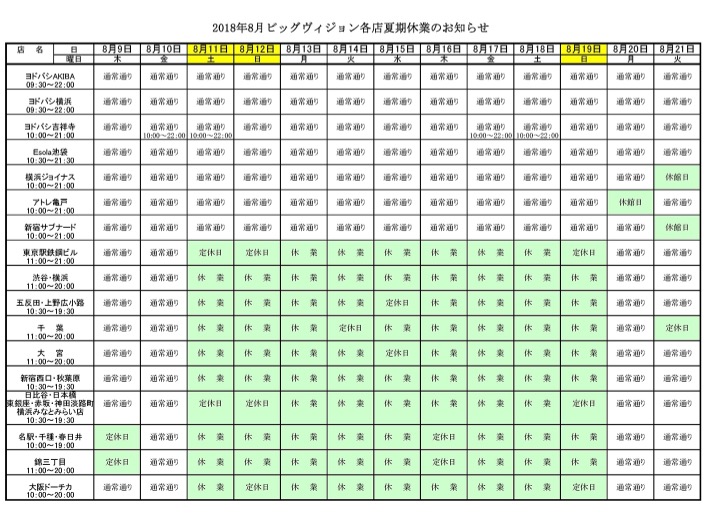 夏季休業のお知らせ