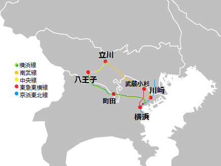 →ヨド横「どこでもビッグヴィジョン」より🚃店舗間の連携とザックリ南北移動/多摩地区－神奈川県の産業の繋がり