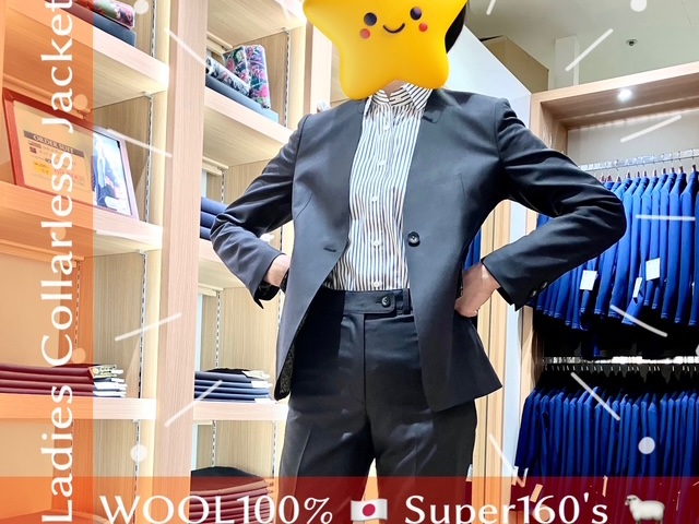 お客様のスーツが仕上がりましたよ！②🌷✨ノーカラーのVカット！/首回りスッキリでシンプル、シャープな印象に。