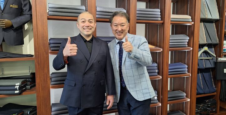 春物の生地でダブルでお仕立てされました