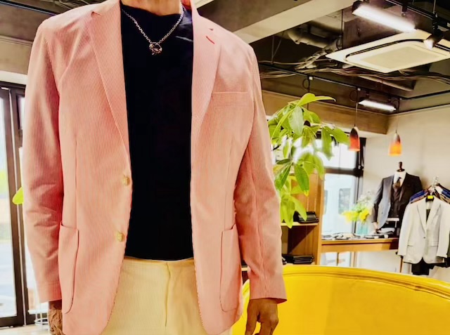 気分が上がるEVALETギンガムサッカージャケットの完成です。