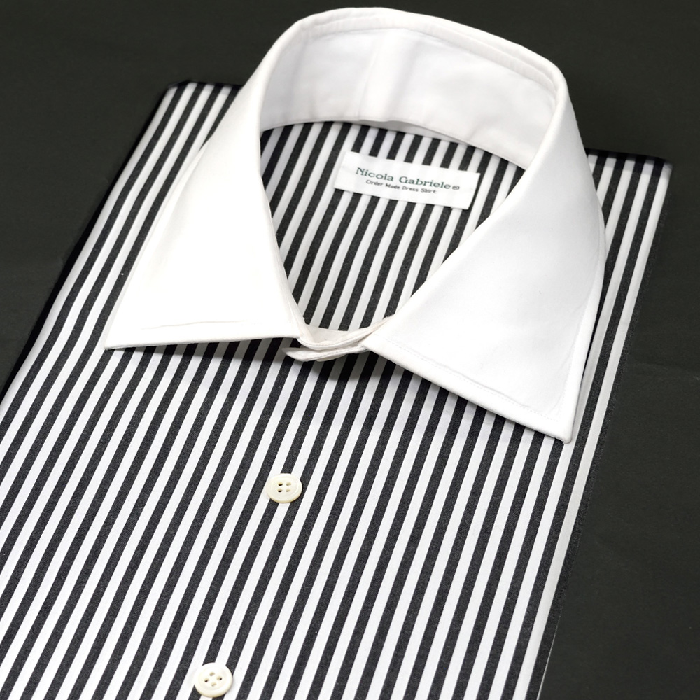 7daysシャツオリジナル コンフォート ブラックロンドンストライプ シャツ メンズ オーダースーツのビッグヴィジョン