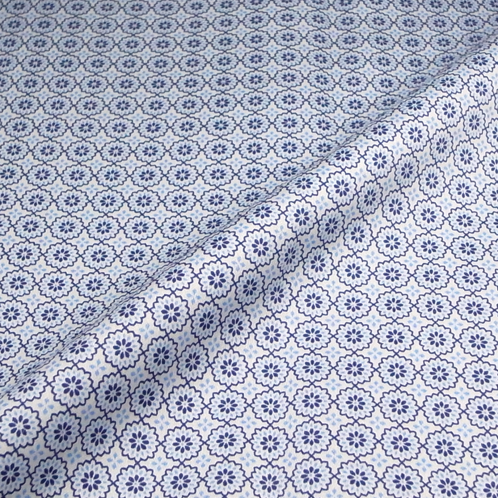 ストレスフリー ブルー小紋柄 シャツ メンズ オーダースーツのビッグヴィジョン