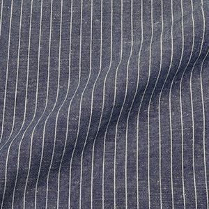  7Daysシャツ綿/麻　ローンストライプ ネイビーストライプ シャツ・メンズ
