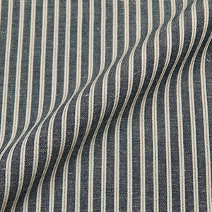  7Daysシャツ綿/麻　ローンストライプ 紺白オレンジストライプ シャツ・メンズ