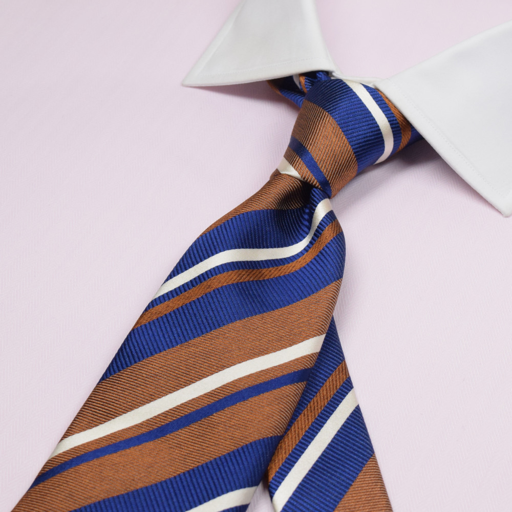 オリジナル ネクタイ レジメン ブラウン 紺白 オーダースーツのビッグヴィジョン