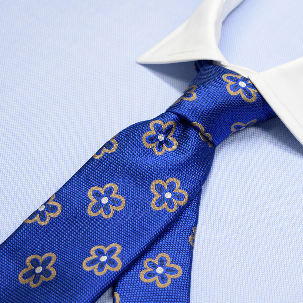 オリジナル ネクタイ 小紋 花柄 ブルー ベージュ オーダースーツのビッグヴィジョン