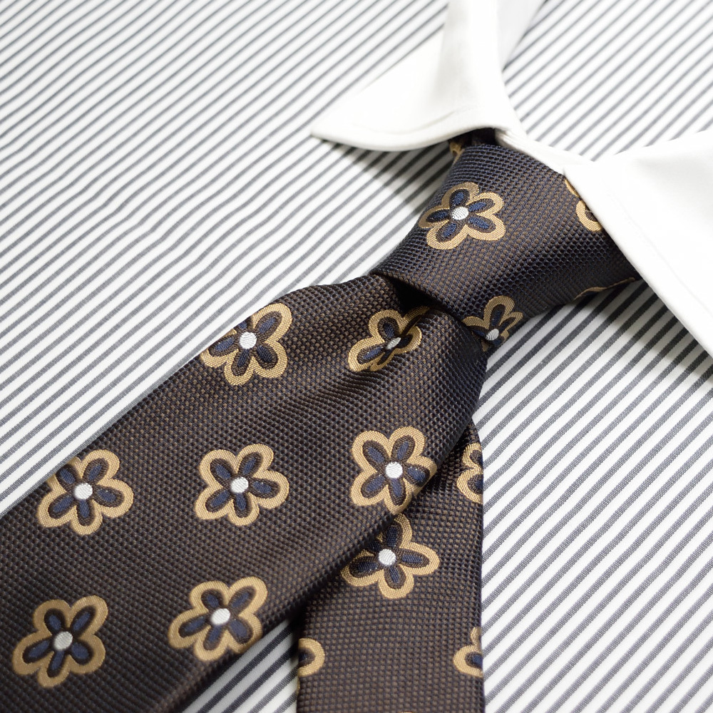 オリジナル ネクタイ 小紋 花柄 ブラウン ベージュ オーダースーツのビッグヴィジョン