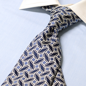 オリジナル ネクタイ 幾何学柄 紺×サックス