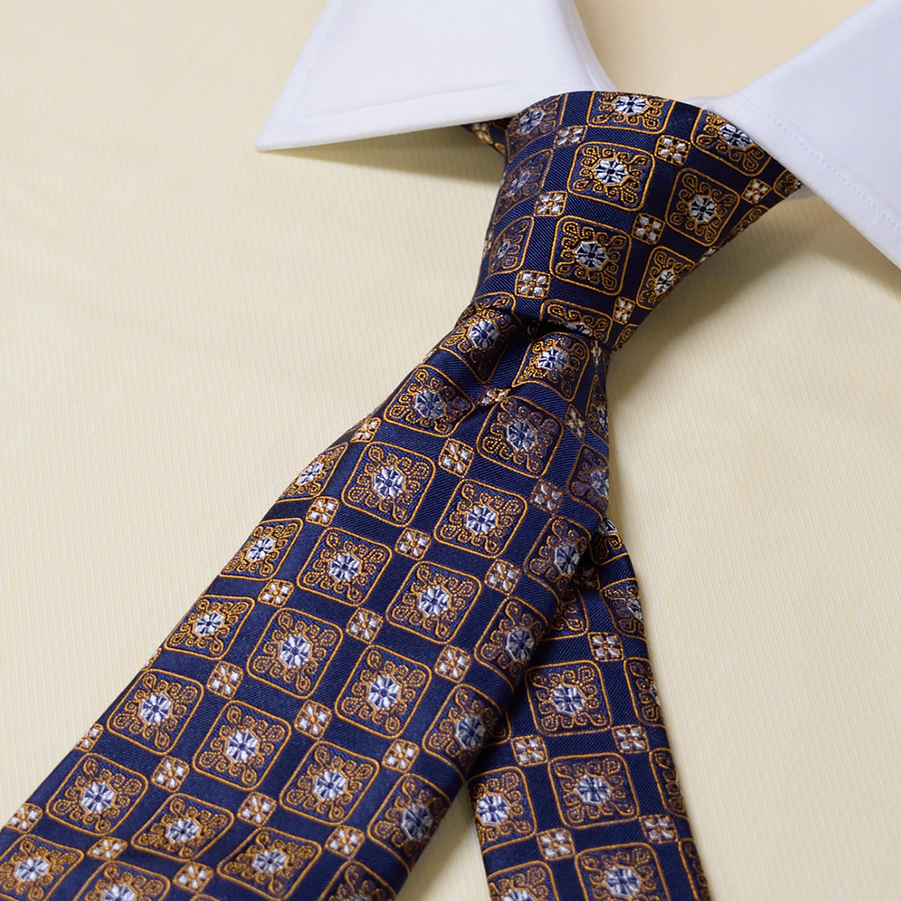 オリジナル ネクタイ 小紋柄 紺×オレンジ | オーダースーツのビッグ 
