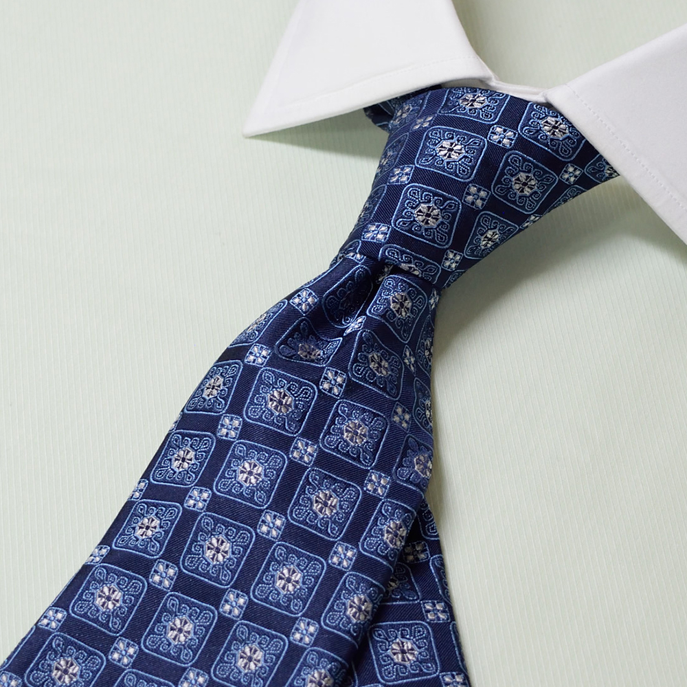 オリジナル ネクタイ 小紋柄 紺×ライトブルー | オーダースーツの 